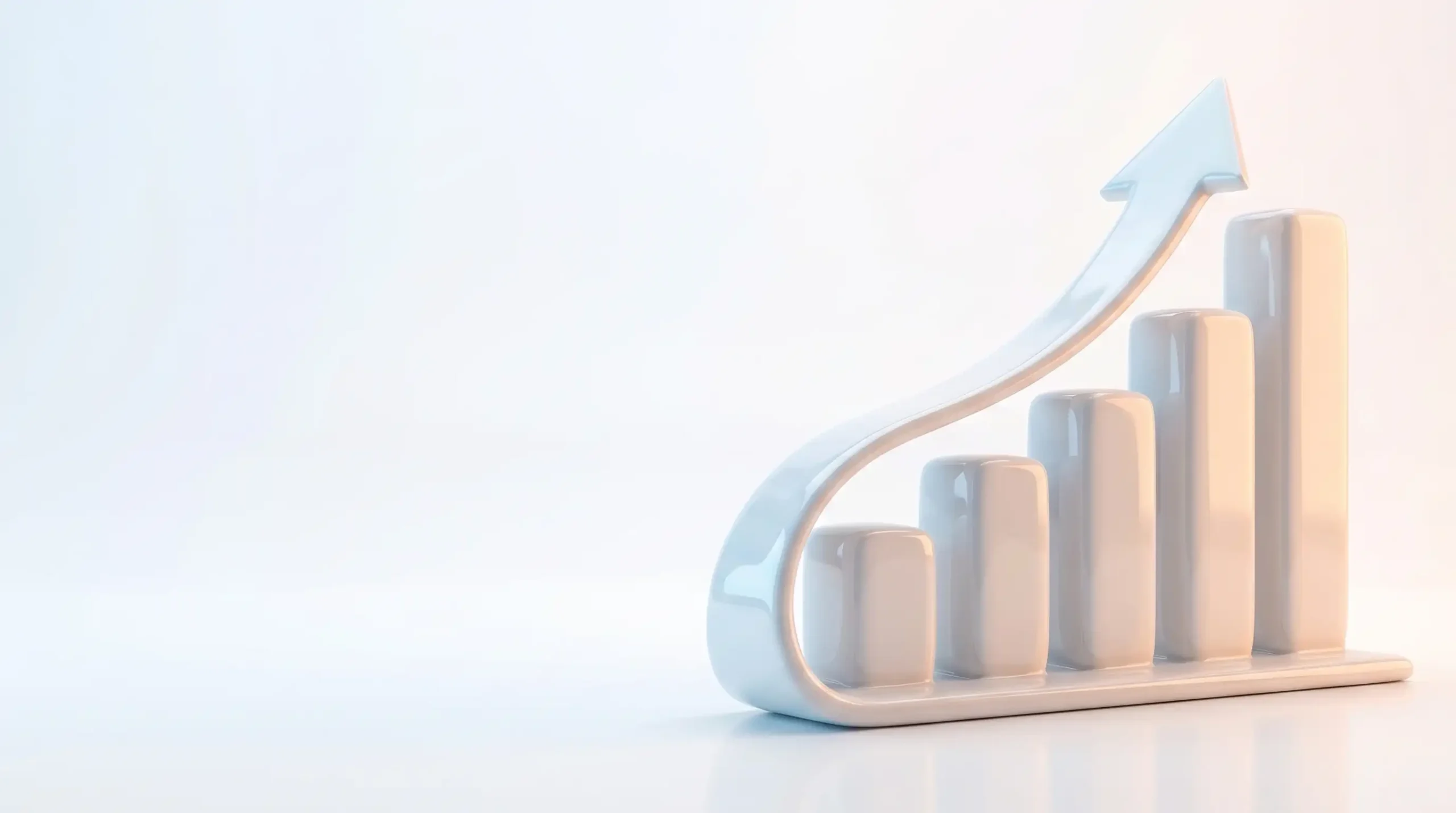 Minimalist 3D growth chart illustration representing Norex Studio's marketing and digital strategy services