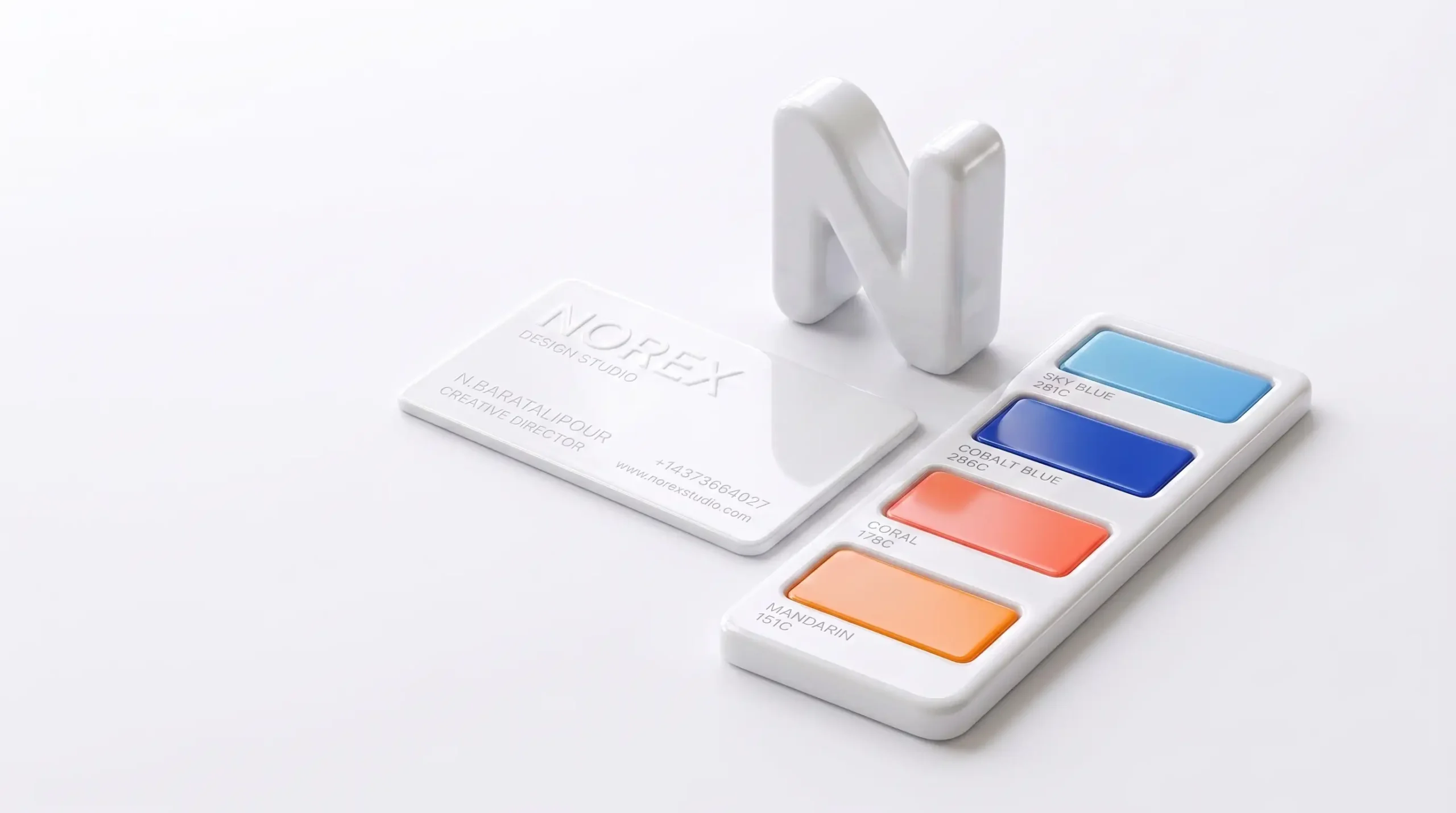 Minimalist 3D brand identity illustration representing Norex Studio's branding services