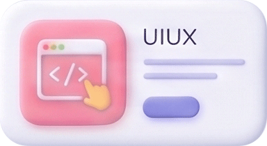 3D UI and UX web design services card with a coding icon